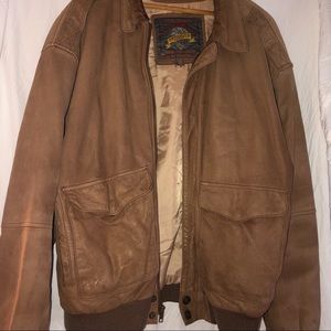 Brown Leather Bomber Jacket